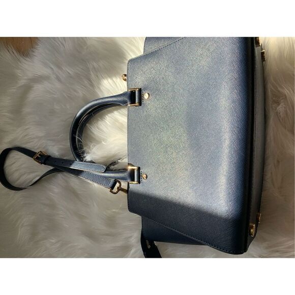 Michael Kors Leather Satchel / Tote Navy Blue - Picture 6 of 12